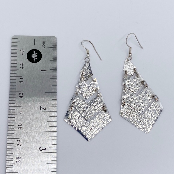 Silver Tone Long Dangle Articulated Earrings - Picture 2 of 6